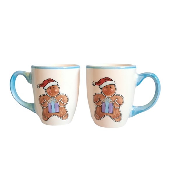 Tabletops Gallery Christmas Pal Gingerbread Man Hand Painted Coffee Mugs 12 oz. - Picture 1 of 4